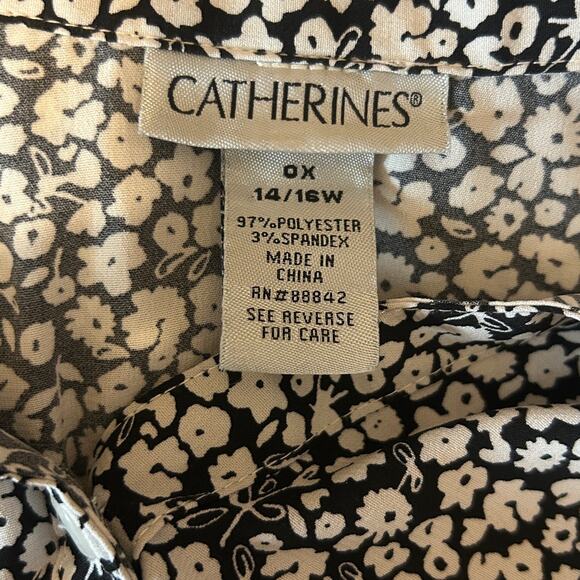 Catherines Women Tunic Top 14/16 Ditsy‎ Floral Button Up Cottage Office Travel - Picture 2 of 8